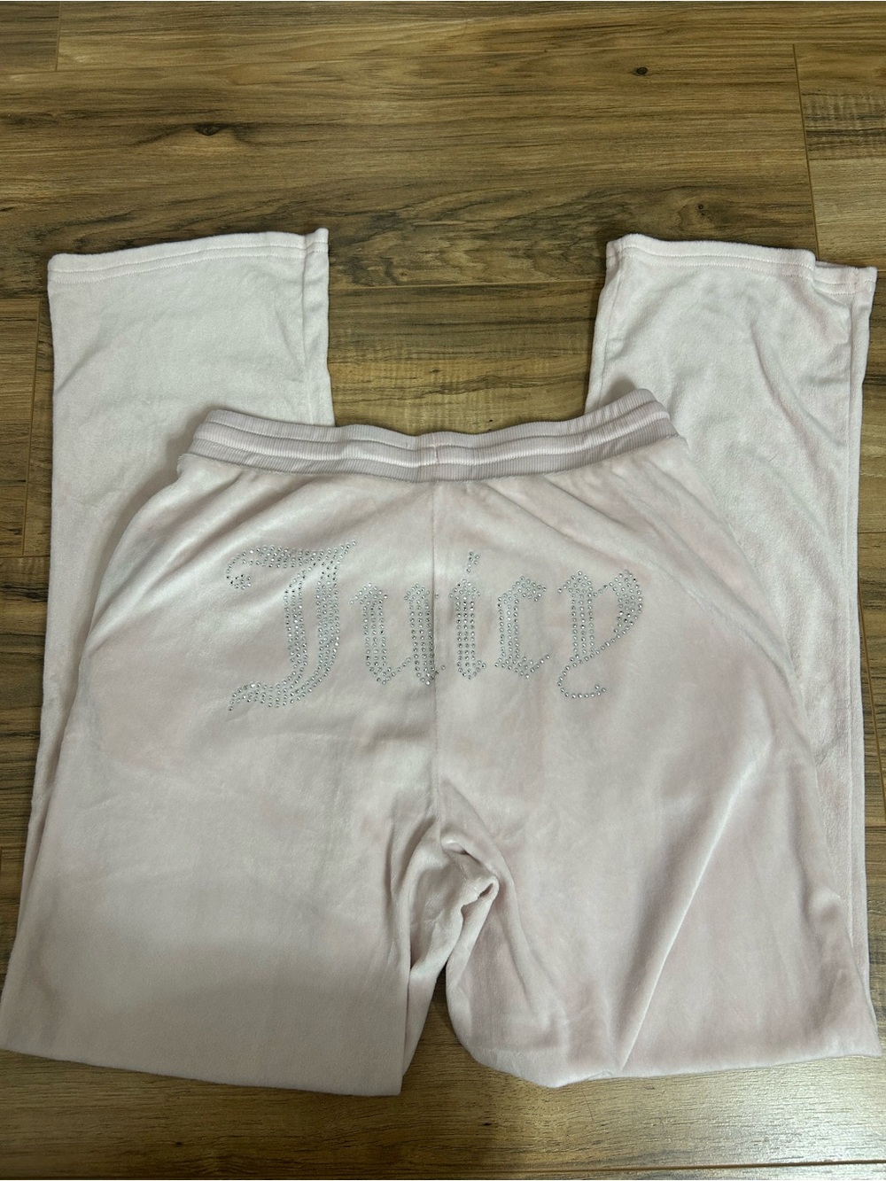 Juicy Couture Light Pink Velour Track Pants with Rhinestone Logo